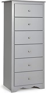 COSTWAY Wooden Chest of Drawers, 6-Drawer Dresser Cabinet, Floor Standing Tall Narrow Storage Cupboard Organiser Unit for Bedroom, Living Room, Closet and Hallway (Grey)