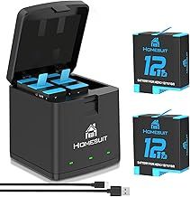 Homesuit Hero 12 11 10 9 Battery 1800mAh and LED 3-Channel USB Charger for Gopro12Black Gopro11Black Gopro10Black Gopro9Black AHDBT-901 (2-Pack)