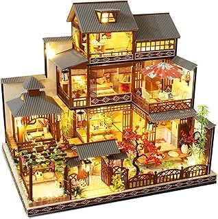Spilay DIY Miniature Dollhouse Kit,Mini Handmade Big Castle Model with LED & Music Box,1:24 Scale Creative Doll House Toys Birthday Gift for Adult Friends Girls Lover Gift -Japanese Yaquan Courtyard