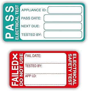 500 Pass & 50 Fail PAT Test Stickers 25x50mm - Electrical Testing Labels Kit - Green, Red
