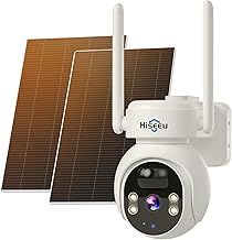 Hiseeu 4MP Solar Security Camera Outdoor Wireless with Color Night Vision, 360 2.4G WiFi CCTV Camera Systems House Security, Solar Battery Powered, Motion Detection, Sound Light Alarm,Two-Way Audio