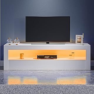 Panana 47.24" TV Stand Television Stands TV Console Unit with 2 Doors Big Storage Cabinets RGB LED Lighted for TVs UP to 55inch (white)