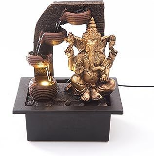 Ganesha with Water Cups Indoor Water Fountain with LED Light | Size 21*17.5*25 Cm | USB adaptor Included