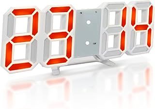 Digital LED Alarm Clock Mode Smart Wall Clock Can Automatically Adjust Night Brightness in Bedroom and Desk Clock for Children (White Red)