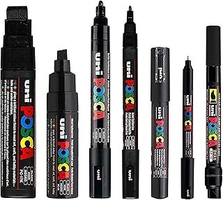 Posca Black - Full Set of 7 Pens (PC-17K, PC-8K, PC-5M, PC-3M, PC-1M, PC-1MR, PCF-350)