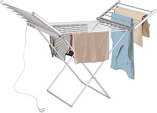 Electric Heated Clothes Airer - Aluminium Winged Indoor Laundry Dryer, Horse Rack Wet Washing Dry | Energy-Efficient, Warmer Drying - 18 Bars, Folding, With Wings, Foldable & Space Saving, Portable