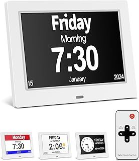 Digital Calendar Alarm Clock, 7-inch HD Screen with Remote Control, Alzheimers Clock Large Letters Clear Disaplay, Dementia Clock Wall Calendar with Photo Frame Function for Elderly, Kids