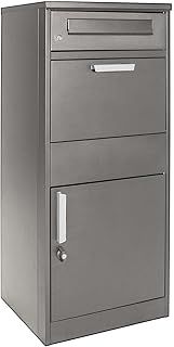 Wiltec Parcel Box Grey 50 x 37 x 112 cm Spacious Post Box for Home, Freestanding Mailbox, Lockable Outdoor Letterbox, Delivery Drop Box