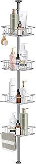 HOUHA Telescopic Shower Caddy Corner Adjustable Bathroom Shelf with 4 Tier Corner Shower Shelf No Drilling, Shower Storage Organizer 73-302 cm, Grey