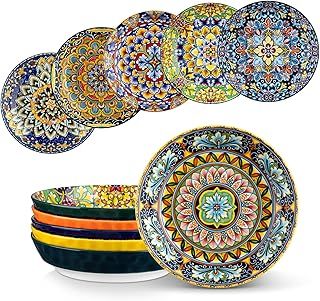 vancasso SIMI Pasta Bowls, 32 oz Ceramic Salad Bowls Set of 6, Large Corlorful Serving Bowls for Kitchen, Dishwasher & Microwave Safe Soup Bowls Set, Pasta Plates