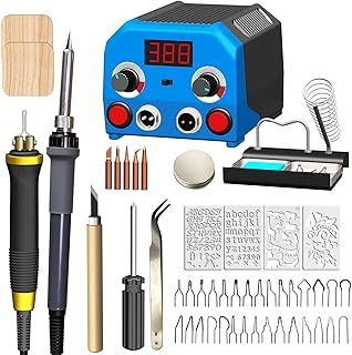 Wood Burner kit Wood Burning Tool Pen, Pyrography Tool Wood Burning Pen Kit Station 2-in-1 Solid-Point 100-700℃ Adjustable 110W LCD Digital Soldering Iron Tin with 30 Nibs, 2 Pyrography Pens