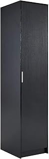 Home Source 1 Door Wardrobe with Clothes Hanging Rail Storage Shelf Bedroom Organiser, Black