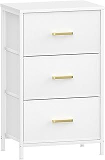 Innotic Fabric Drawers, Dresser with 3 Drawers, Drawer Storage Unit, Fabric Chest of Drawers with Large Storage Space, Tall Tower Unit Storage Organiser for Bedroom Living Room, Metal Frame,White