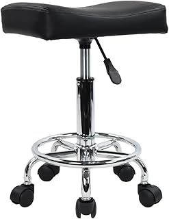 KKTONER Square Rolling Stool PU Leather Height Adjustable Swivel Massage SPA Salon Stools Task Chair with Wheels (Black)