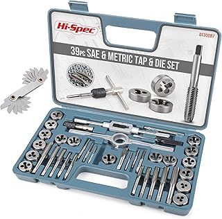 Hi-Spec 39pc Imperial SAE & Metric Tap & Die Set. Complete M3 to M12 / #4 to 1/2in tap Spanner Set. Tapping and Threading Tools with Tap Wrench & Screw Pitch Gauge Accessories