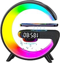 Wireless Speaker Charger | G Shape LED Wireless Charging Speaker | Atmosphere Night Light Wireless Pho ne Charger | RGB Color Changing Ambient Light Alarm Clock All in O ne LED Table Lamp for Bedroom