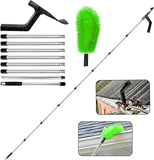 2-in-1 Gutter Cleaning Tools with Gutter Brush & Leaf Shovel, 320cm Telescopic Gutter Cleaner with 8-Section Pole, Gutter Cleaner Suitable for Bungalow, 2 Layer Terraced House