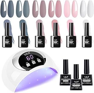 Gel Nail Kit 6 Colors Gel Nail Polishes Set with 54W UV Lamp for Gel Nails,Glossy & Matte Top and Base Coat,Gray White Pink Gel Nail Polish Set with Lamp Starter Kit for Nail Art DIY at Home…