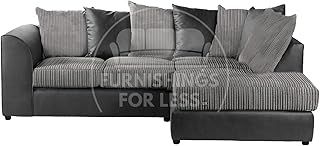 Luxor L Shaped 4 Seater Corner Sofa Black and Grey Jumbo Cord Leather Like Scatter Back Deep Seated Foam (Right Hand Facing Corner Sofa)