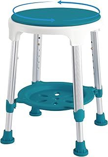 Shower Chair for Elderly Adults, Shower Stool 360°Rotating, 6-Level Height Adjustable Shower Seat, Disabled Shower & Bath Chair Non-Slip Feed Perching Stool with Padded, Shower Bench Tool-Free