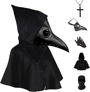 Plague Doctor Mask Long Nose Beak Set 5 in 1 Halloween Costume Props for Party