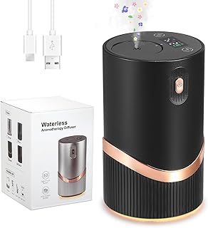 Waterless Diffuser for Essential Oils, Rechargeable Aromatherapy Atomizing Diffuser Car Freshener, Portable Essential Oil Nebulizer for Home, Bedroom, Office, 4 Timer Settings, 4 Mist Levels