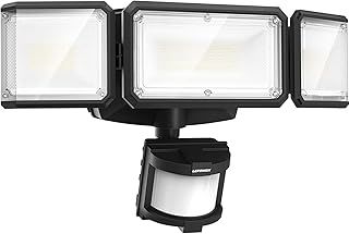 LEPOWER Battery Powered LED Flood Light Outdoor,1500LM Motion Sensor Security Lights,5000K, IP65 Waterproof,Wireless Flood Light Battery Operated,3 Head Motion Detector Light for Garage,Yard,Porch