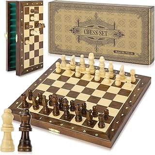 Peradix Chess Set | Wooden Magnetic Chess Board | 2 Extra Queen | 30x30cm Folding Chessboard for Storage | Toys & Games for Adults and Kids Educational Toy Sets
