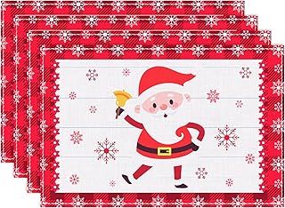 Santa Cotton & Linen Place Mats Set of 4, 45x30cm - Christmas Table Decoration & Centrepiece