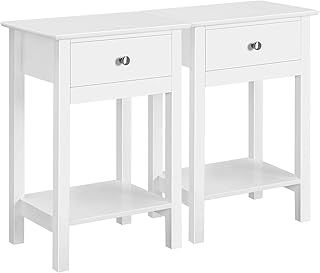 Yaheetech White Bedside Tables, Set 2 Bedside Cabinets with Drawer and Open Shelf, Wooden Side Sofa Tables for Living Room Glossy End Tables for Small Space, Easy Assembly