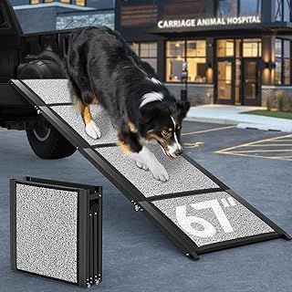 Pawaboo Dog Ramps for Cars, 170×50cm Longest Dog Car Ramp for Large Dogs with Anti-Slip Rug Surface,Foldable Pet Ramp Stairs Up to 120KG Dog Ramps for Medium & Large Dogs Get Into a Car, SUV & Truck