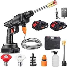 Cordless Power Washer - 6 in 1 Cordless Pressure Washer - Bushless Portable Pressure Spray Water Gun with 2PCS Rechargeable Battery-Handheld Car Washing Kit for Car/Floor/Garden Cleaning & Waterin