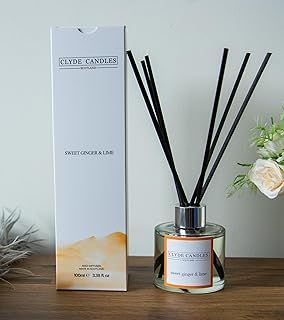 Sweet Ginger & Lime Reed Diffuser - Clyde Candles, Luxury Diffuser Oil with a Set of 7 Fibre Sticks, Best Aroma Scent for Home, Kitchen, Living Room, Bathroom. Fragrance Diffusers set with sticks
