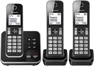 Panasonic KX-TGD323 Cordless Home Phone with Nuisance Call Blocker and Digital Answering Machine - Black & Silver (Pack of 3)