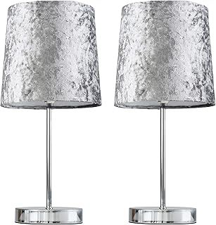 MiniSun | Modern Polished Chrome Table Lamps with Silver Velvet Shades | Table Lamps, Home Décor & Improvement Essential | Set of 2