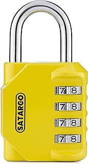 4 Digit Combination Padlock for Gym Locker - Indoor and Outdoor Weatherproof Padlock with Code - Cut Resistant Digital School Locker Padlock (Yellow)