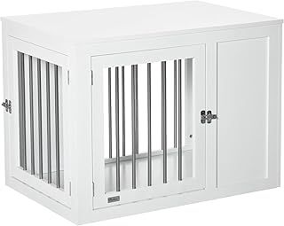 PawHut Furniture Style Dog Crate with Two Doors, End Table Pet Cage Kennel with Locks, for Medium Dogs - White