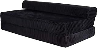 Panana Double Futon Sofa Chair Fold Out Guest Chair Z Bed folding mattress Foam Soft with a Zipped Removeable Cover for Adult and Kids (Black)