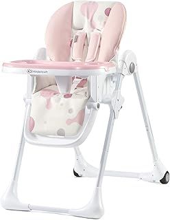 Kinderkraft Yummy Baby High Chair, Children's Chair, Childcare, Meal, Folded, with Tray, Footrest, Adjustable, Birth, 15 kg, Pink