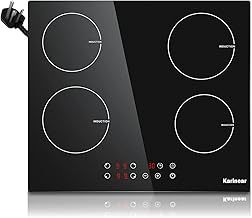 Karinear Plug in Induction Hob, 4 Zones Electric Hob 60cm, with Touch Control & Child Safety Lock, Black Crystal Glass