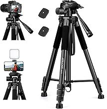 JOILCAN Camera Tripod for Canon Nikon Sony, 65" Aluminum Alloy Tripod Stand with Detachable Head & Phone Holder & Carry Bag, Lightweight DSLR Tripod for Smartphone/Vlog/Streaming, Max Load 5.5kg