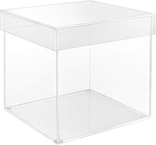 BELLE VOUS 5 Sided Clear Acrylic Cube Display Box with Lid - 15 x 15cm/6 x 6 Inches - Plastic Dust proof Countertop Storage Case for Collectibles, Toys, Party Decoration, Makeup and Gifts