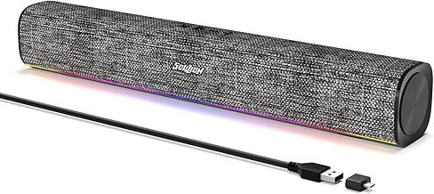 SOULION R100 PC Speakers, Bluetooth Computer Speakers with Dynamic Lighting Audio-Light Sync/Display, PC Soundbar for Desktop, Laptop, USB Powered(USB-C Adapter Included)