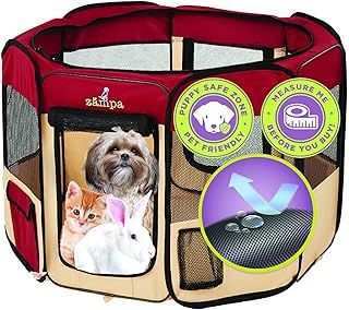 Zampa Puppy Pop Up Portable Playpen for Dog and Cat, Foldable | Indoor/Outdoor Kitten Pen & Travel Pet Carrier + Carrying Case (Red, Small (36"x36"x24"))