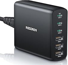 Rocoren USB C Charger Multi Port 100W, PD3.0 QC4.0 PPS Fast Charge 6-Ports Desktop Charging Station with 1.5m UK Extension Cord Compatible with MacBook Air, iPhone, iPad Pro, Galaxy S24, Huawei, Pixel
