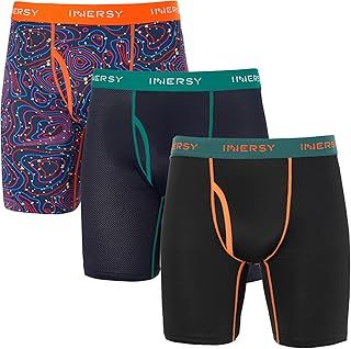 INNERSY Mens Long Leg Boxers Shorts Anti Chafing Underwear Trunks with Fly Mesh Underpants Pack of 3