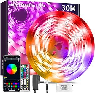 BATHEBRIGHT 30M Led Strip Lights Music Sync RGB Bluetooth Color Changing Flexible LED Light Strips,with Smart App Control Remote, Led Lights for Bedroom Room Lighting Flexible Home Decoration
