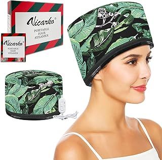 VICARKO Hair Steamer Thermal Heat Cap Deep Conditioning Natural Black Hair Scalp Treatment Spa Hot Head Care Electric for Home Use Leaf Print