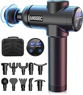Massage Gun, ANSGEC Massage Gun Deep Tissue with 10 Massage Heads, 30 Speeds Powerful Muscle Massage Gun 2550mAh Electric Handheld Massagers, Percussion Massager for Muscle, Back, Neck, Body Relief