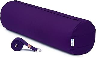 Yogan Yoga Bolster with a Yoga Belt/Strap | Natural Buckwheat Hulls Filling | Outer Cover (Could be Removed and Washed) - Made of 100% Organic Cotton